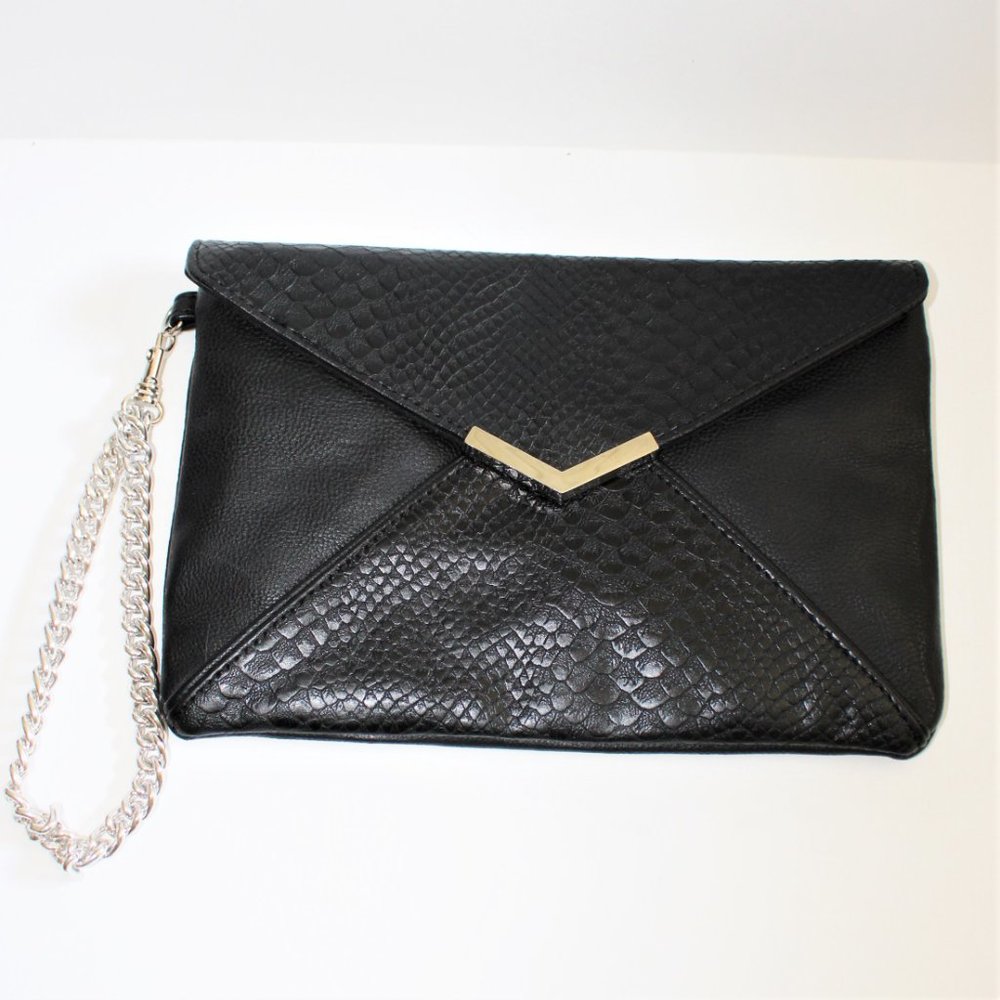 Express Black Envelope Chained Clutch/Wristlet